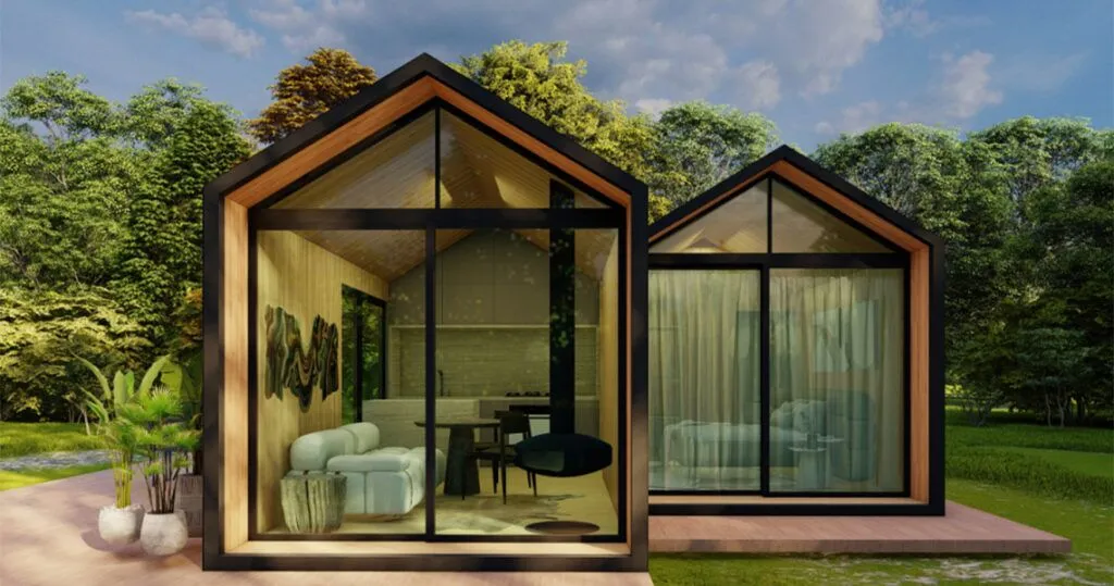 Casa modular com grandes janelas